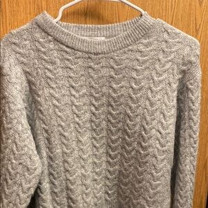 Gray Cable Knit Crew Neck Sweater